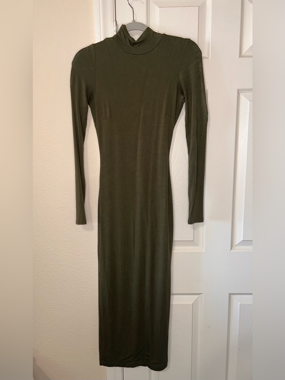 JLUXLABEL Grey Jersey Bodycon Dress Mock Neck Long Sleeve Midi